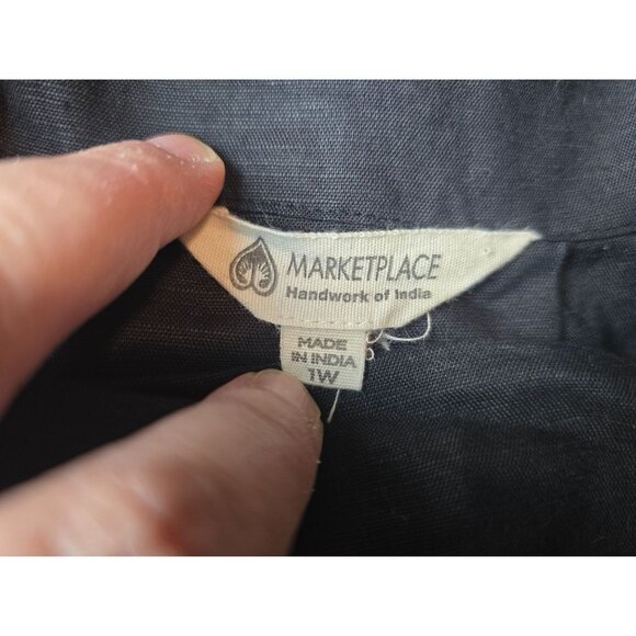 Marketplace Handiwok of India Black Wide-Leg Drop Crotch Linen-Blend Pants 1W/1X - Picture 5 of 7